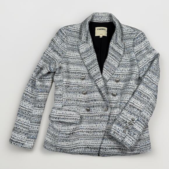 L’Agence Kenzie Double Breasted Tweed Blazer Jacket Women's Size 10 - Picture 2 of 11